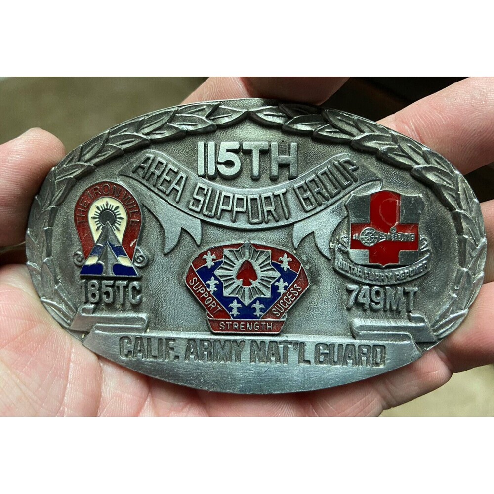 Vintage 115th CA National Guard Area Support Group 185 TC 749 MT Belt Buckle